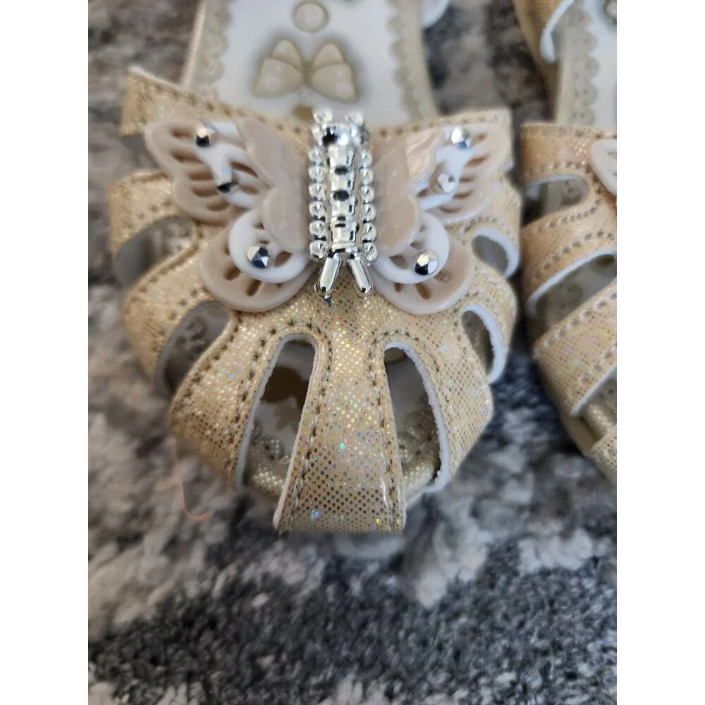 S.H. Toddler Girls Glittery Butterfly Slip-On Sandals Cream/Silver Size 6